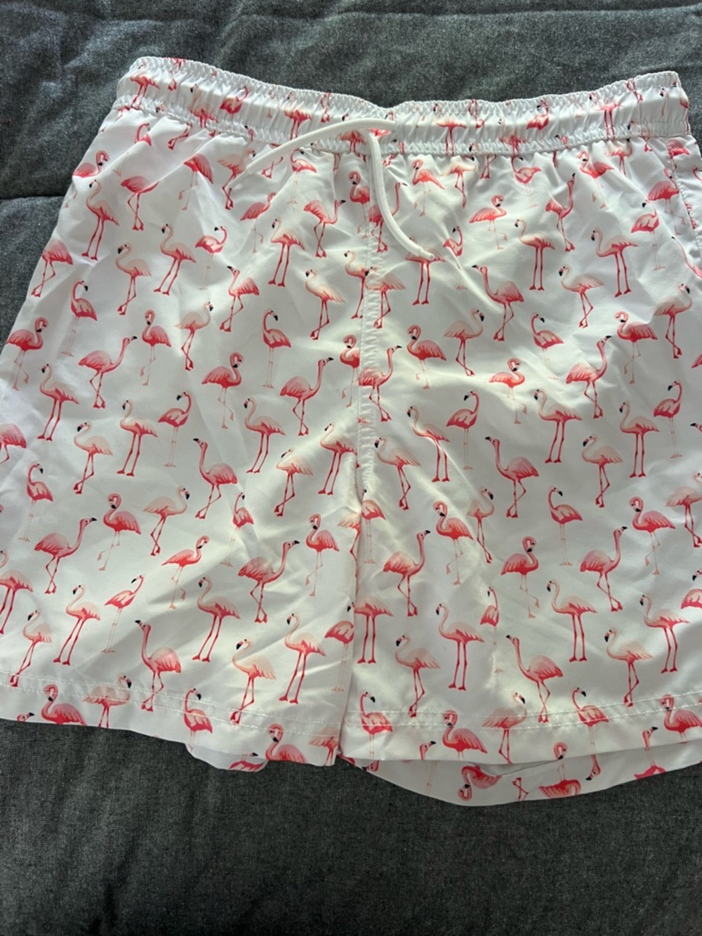 Janie and Jack White Swim Trunks with Pink Flamingo Print